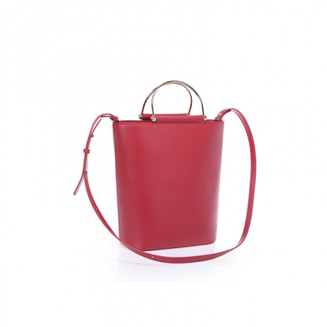 bolsa de bolsa de balde crossbody de couro real vermelho 