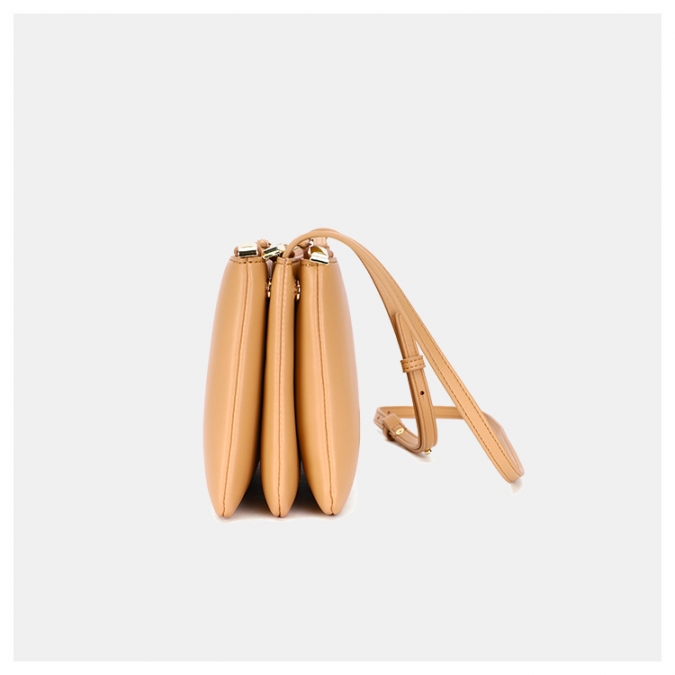 European style tan color vegan leather messenger shoulder bag for women 