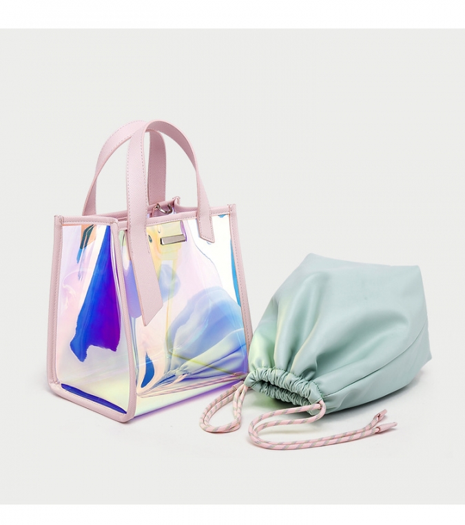 Conjunto de bolsa bolsa feminina de couro pu brilhante e moderno com 2 peças 